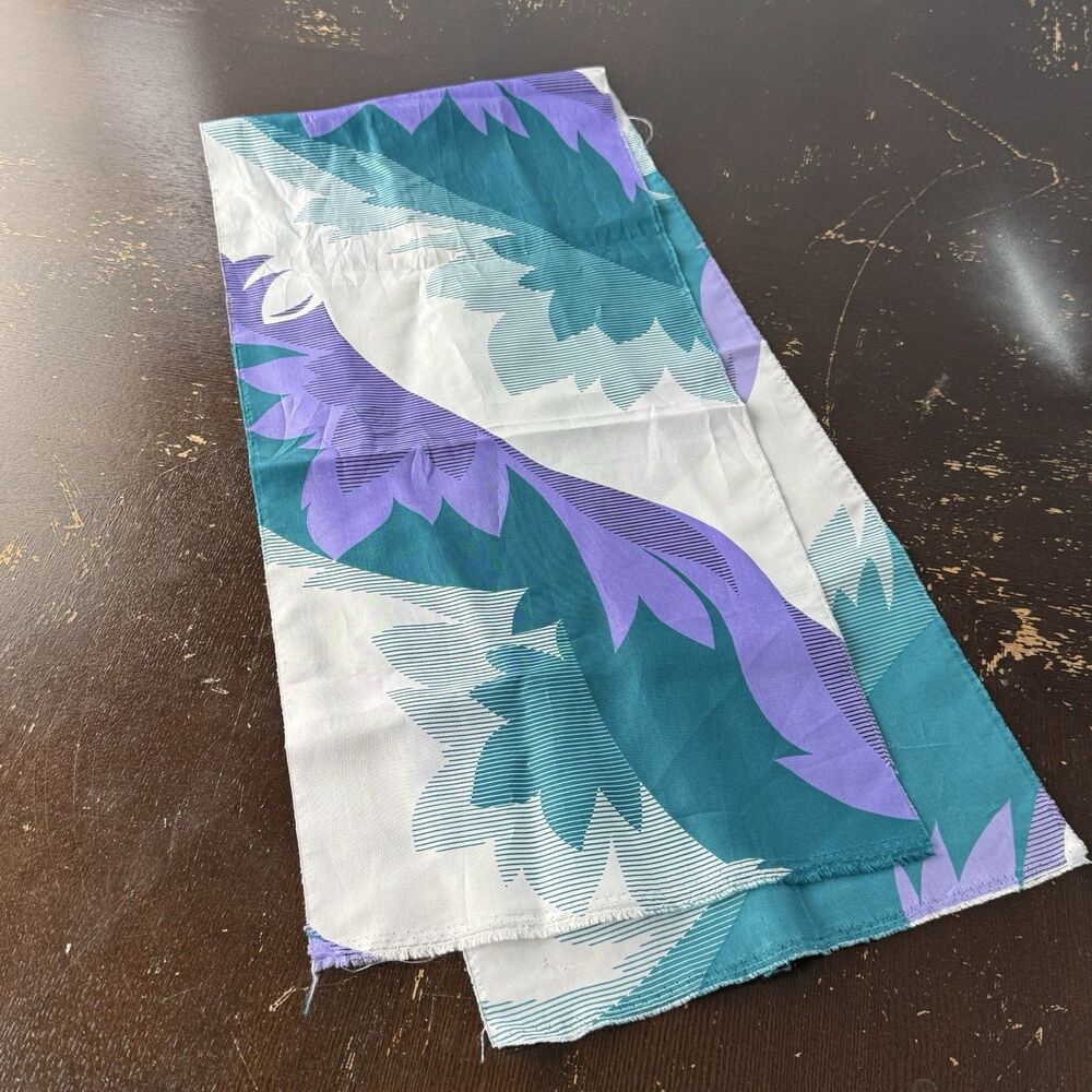 Vintage Womens Silk Scarf 43”x10” Rectangle Purple White Green Abstract - Picture 2 of 4